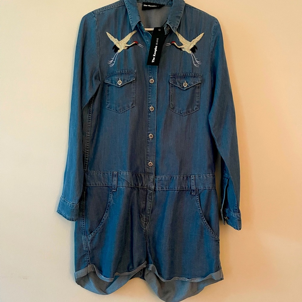 The Kooples denim jumper, shorts with an open back.  Sz M - brand new with tags